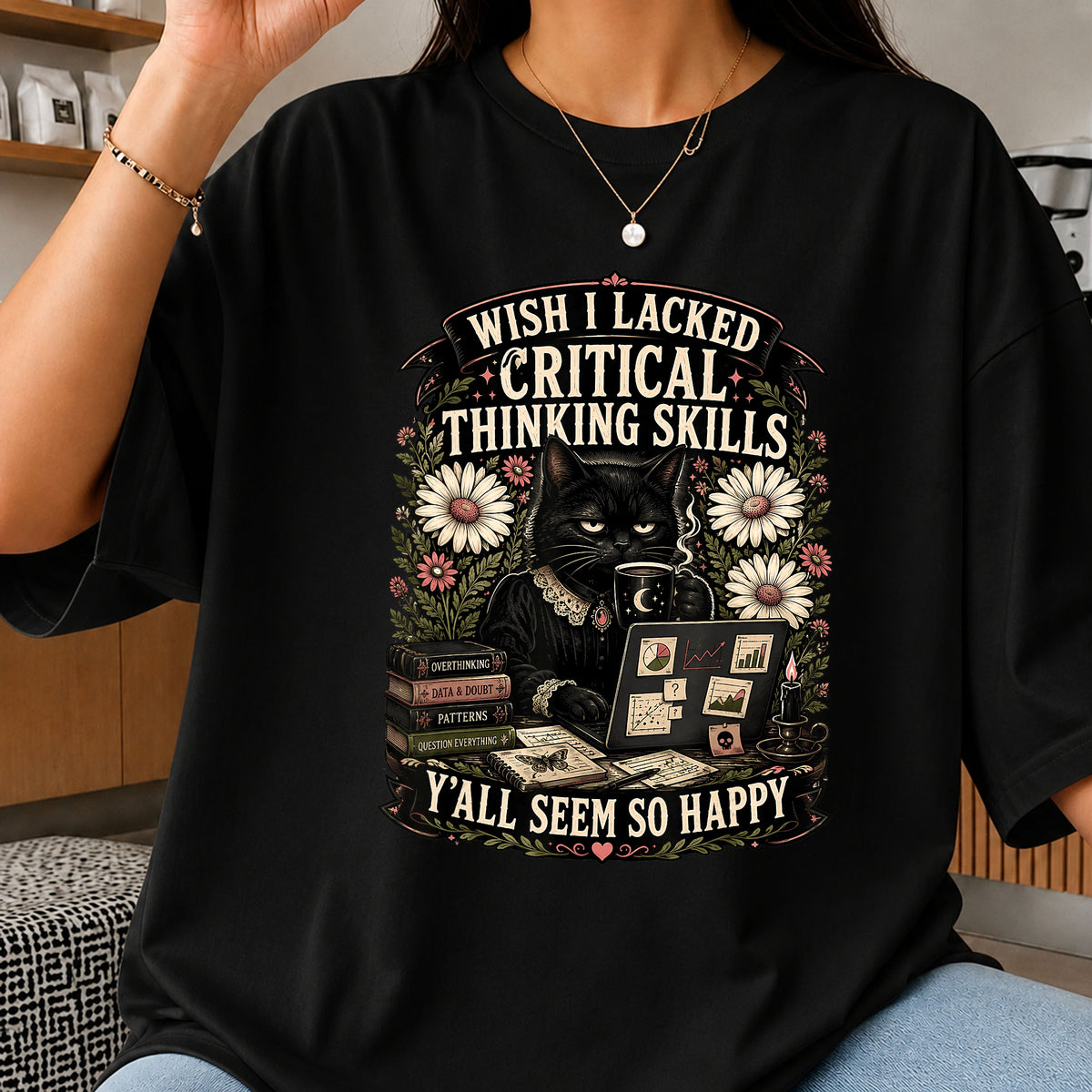 Funny Black Cat Critical Thinking PNG, Sarcastic Cat, Cat PNG