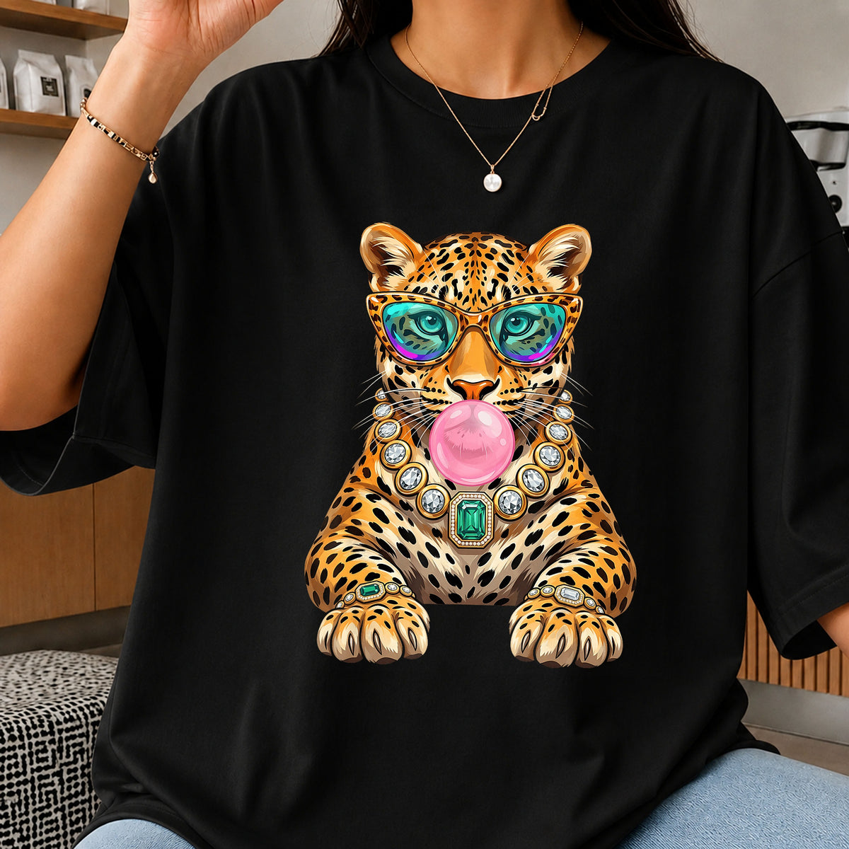 Leopard Bubblegum Sunglasses PNG, Sassy Cheetah PNG, Cute Wild Cat PNG