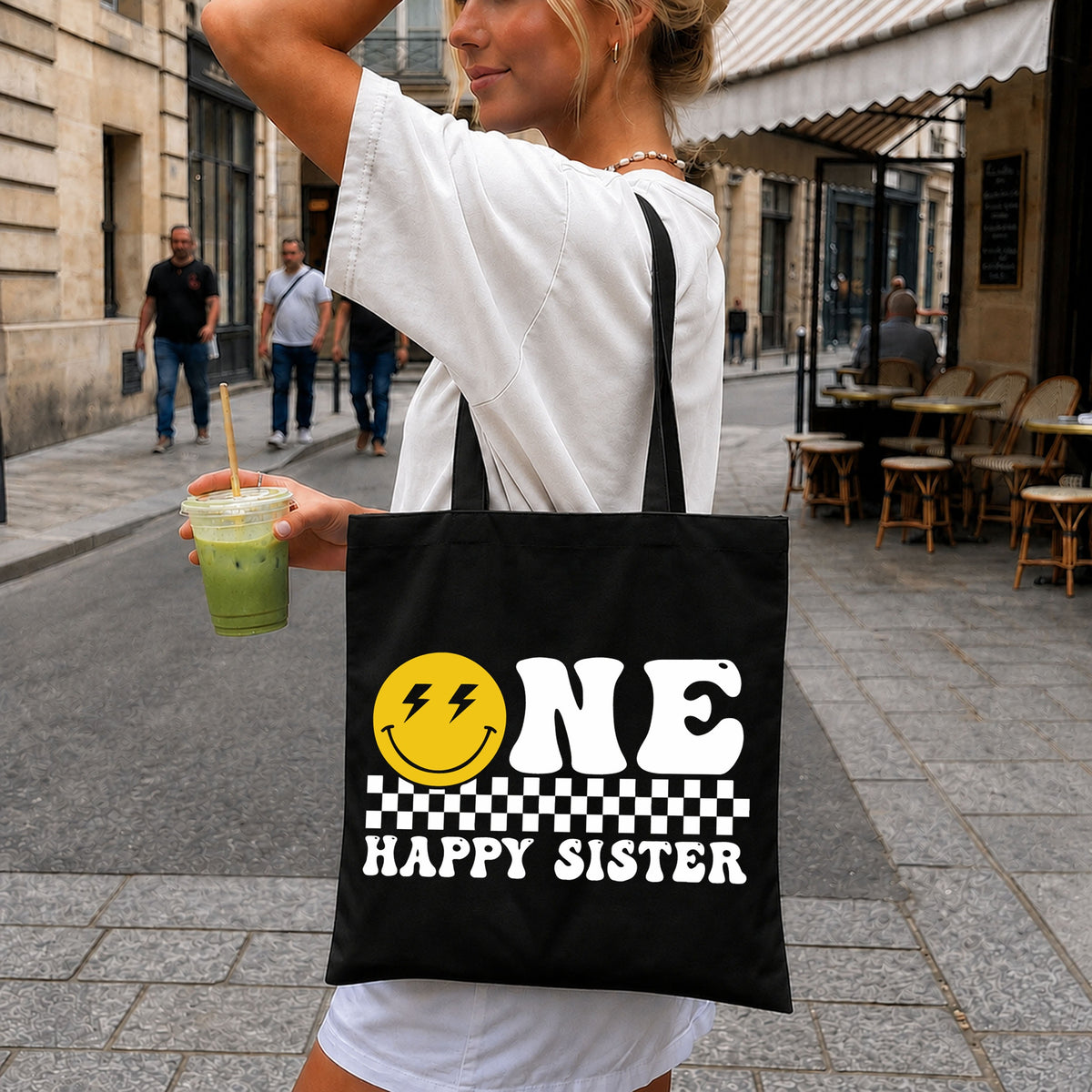 One Happy Sister SVG, Retro Smiley Checkered Cricut File