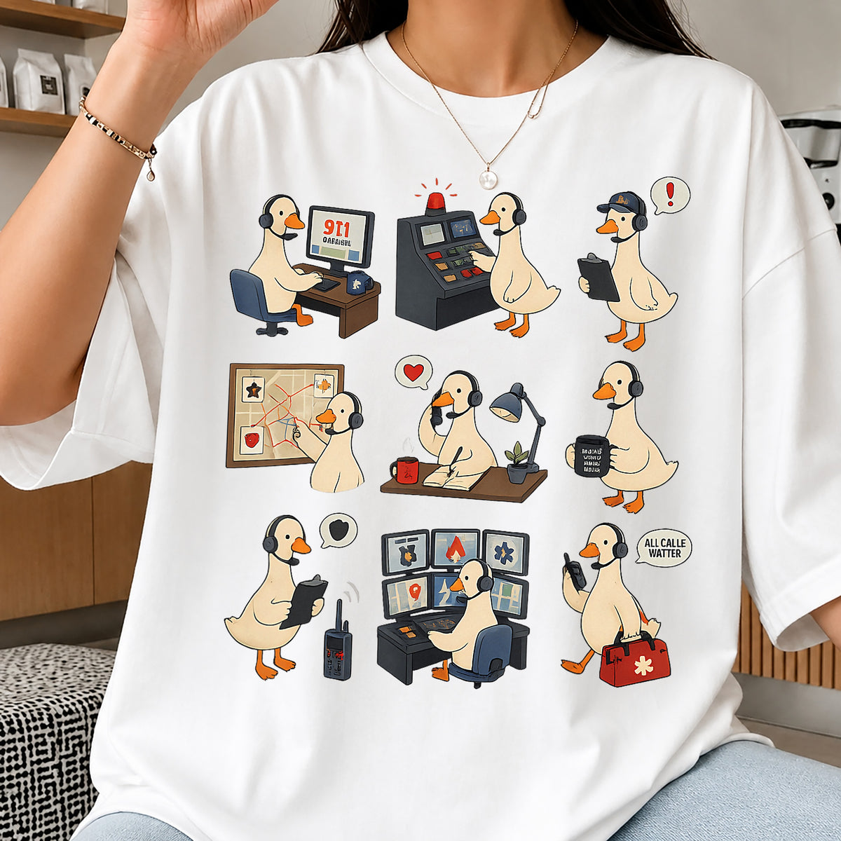 911 Dispatcher Duck Clipart, Goose Headset Control Panel Scene