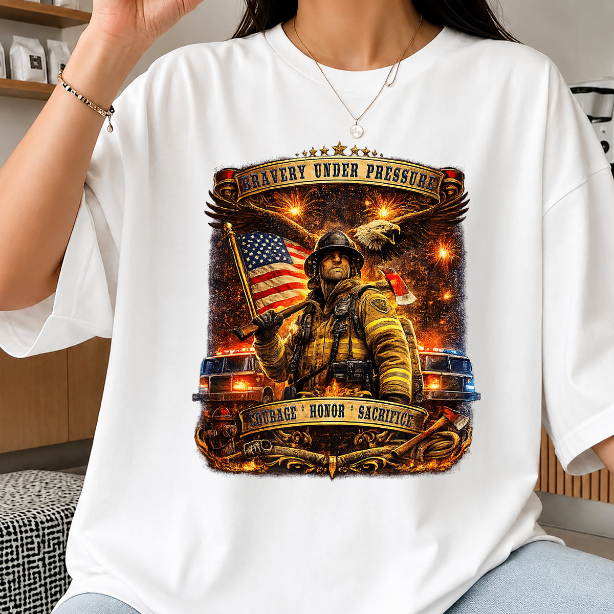 Firefighter Bravery Under Pressure PNG, American Flag PNG