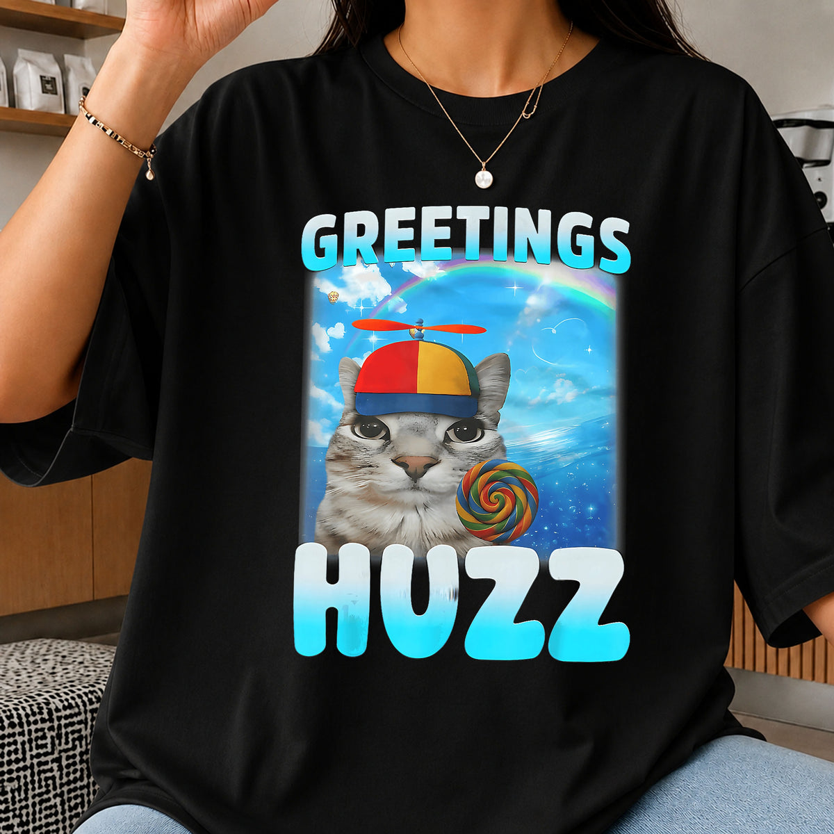 Greetings Huzz Funny Cat PNG, Meme Cat Shirt PNG, Cat Lover PNG