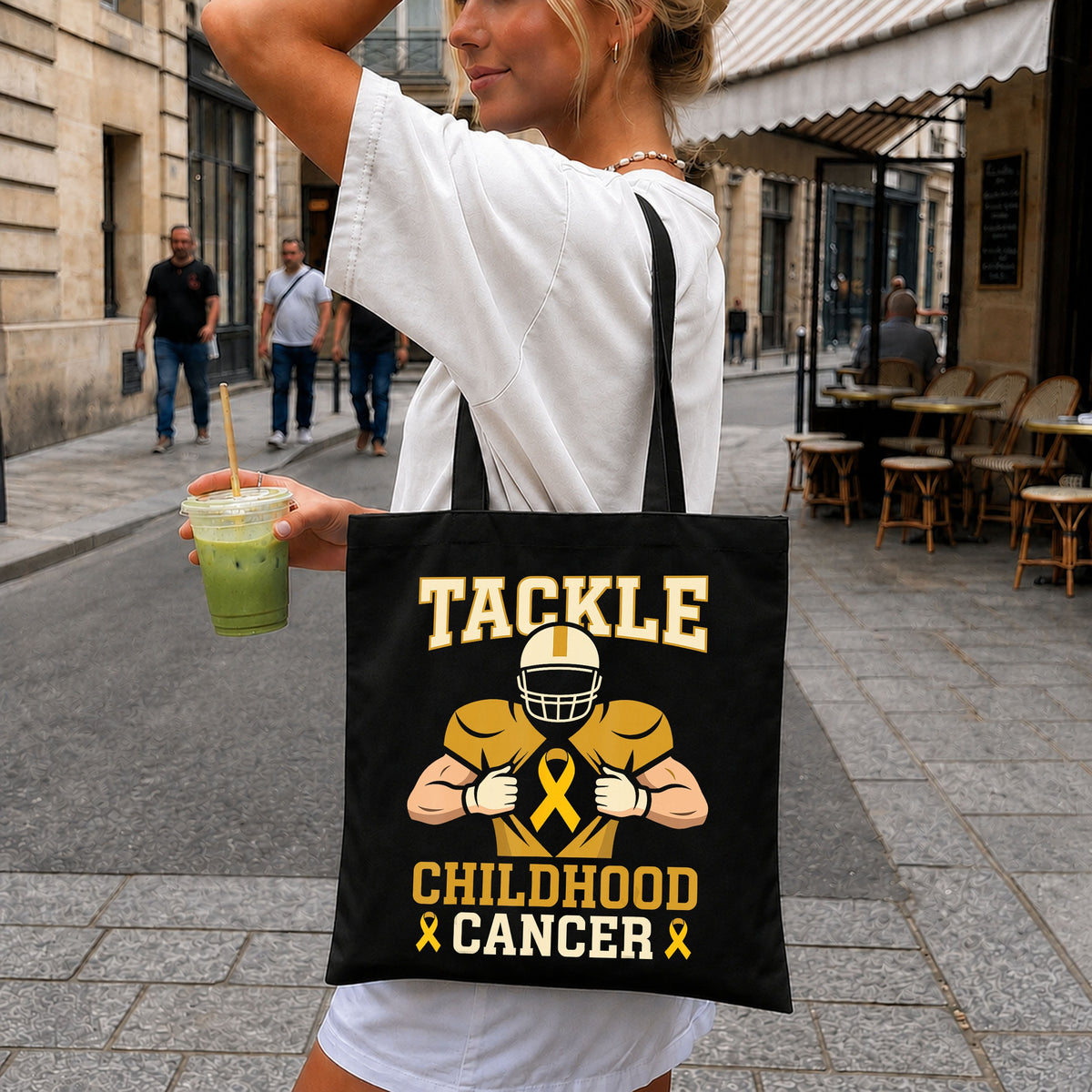 Tackle Childhood Cancer Football Player Gold Ribbon PNG