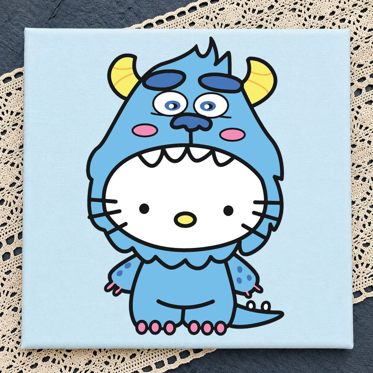 Hello Kitty Sulley Costume Clipart, Blue Monster Kawaii Pose, Neon v29