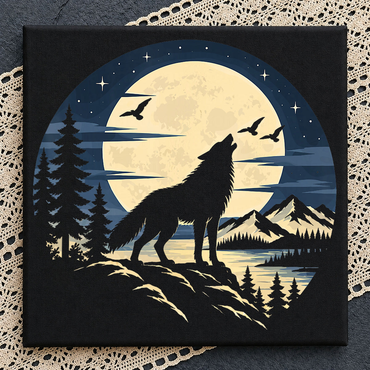 Wolf Howling Full Moon Mountain Wilderness Scene PNG