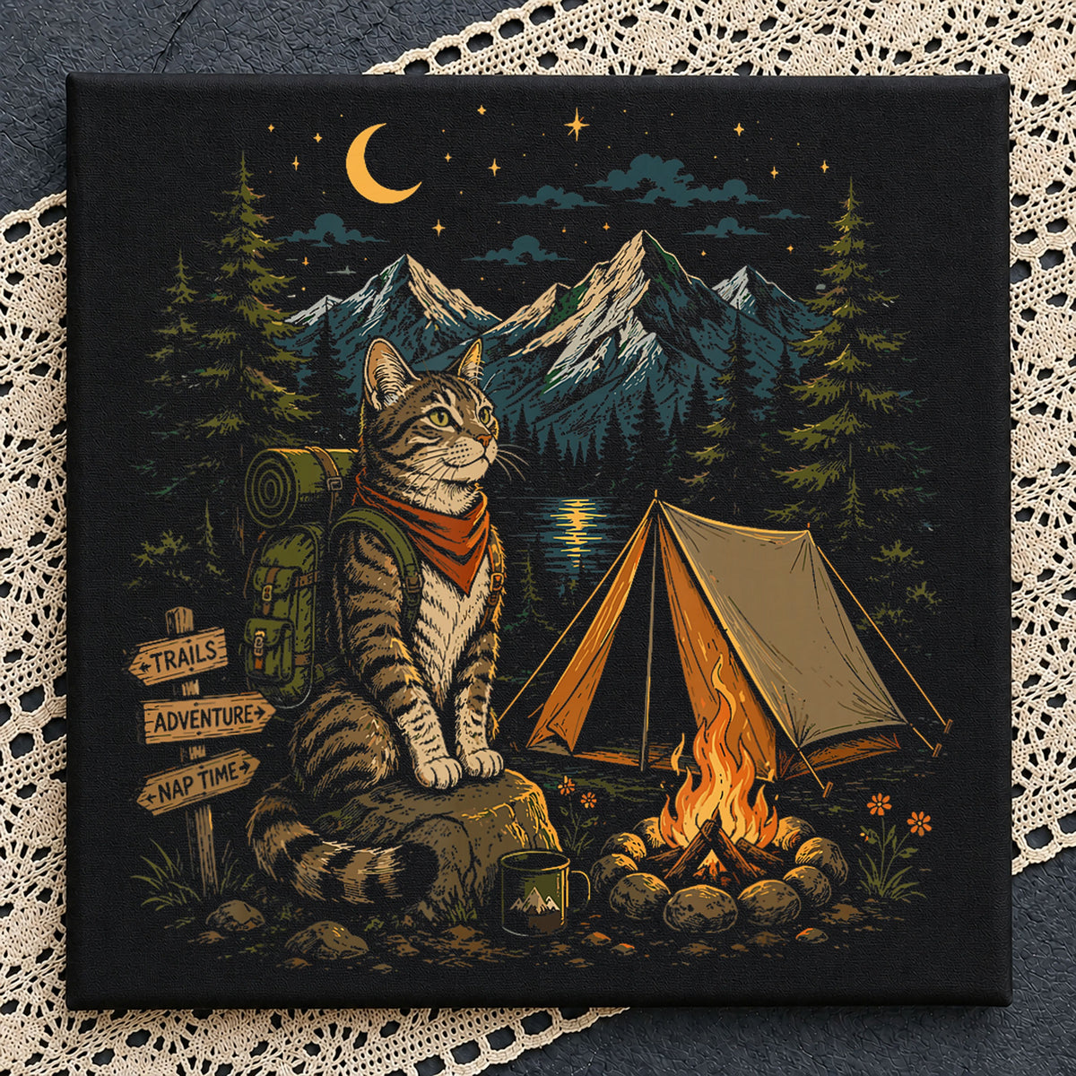 Camping Cat Backpacker Wilderness Tent Campfire PNG