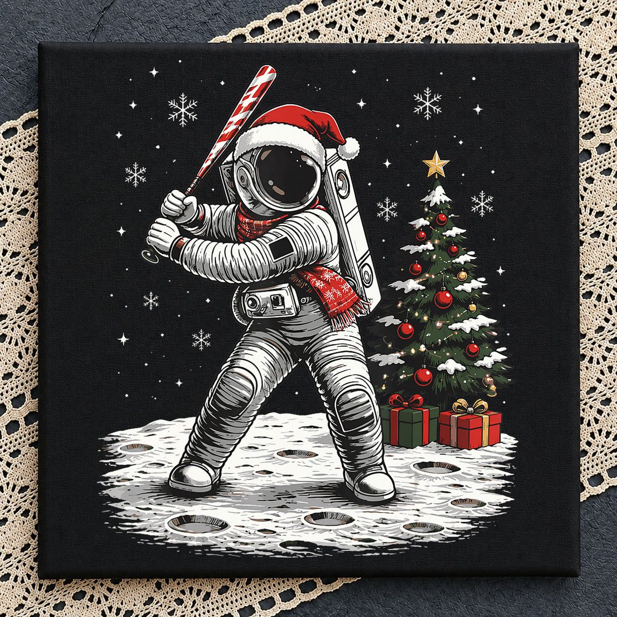 Christmas Astronaut Baseball Batter Santa Hat Moon PNG
