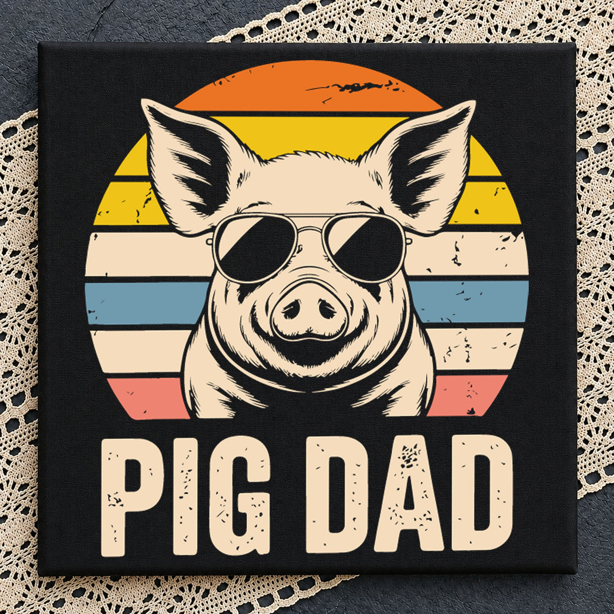 Pig Dad SVG, Retro Sunset Cool Pig Cricut Cut File