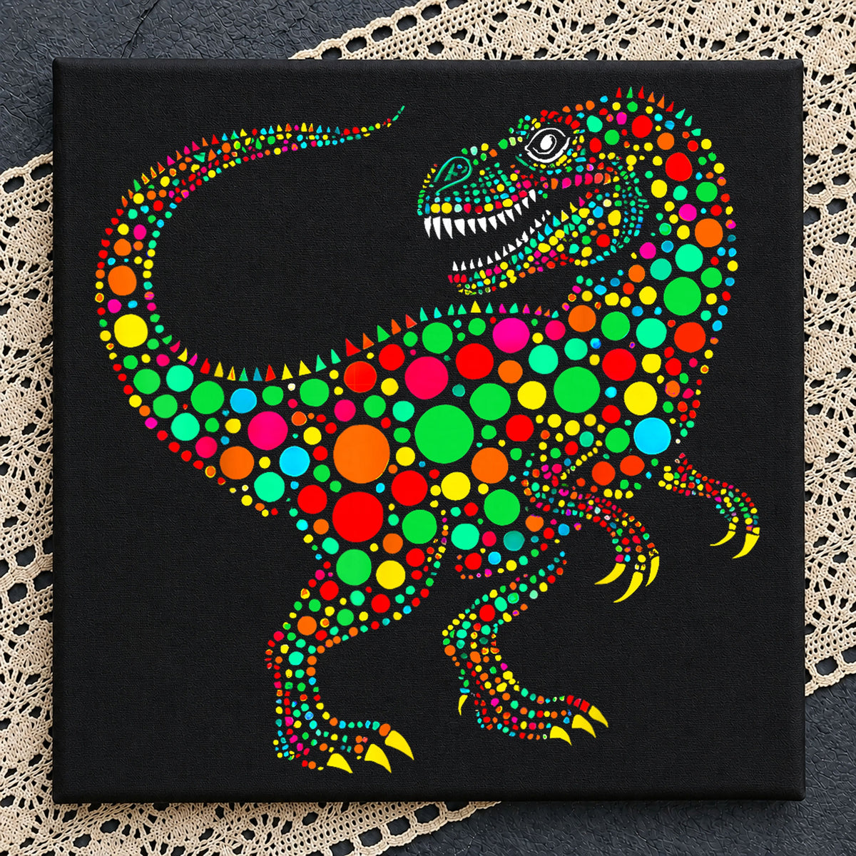 Colorful Dotted T-Rex Dinosaur Craft Clipart PNG