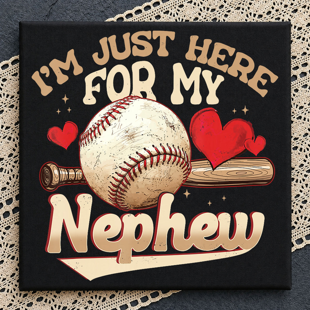 I'm Just Here For My Nephew Baseball Retro Hearts PNG