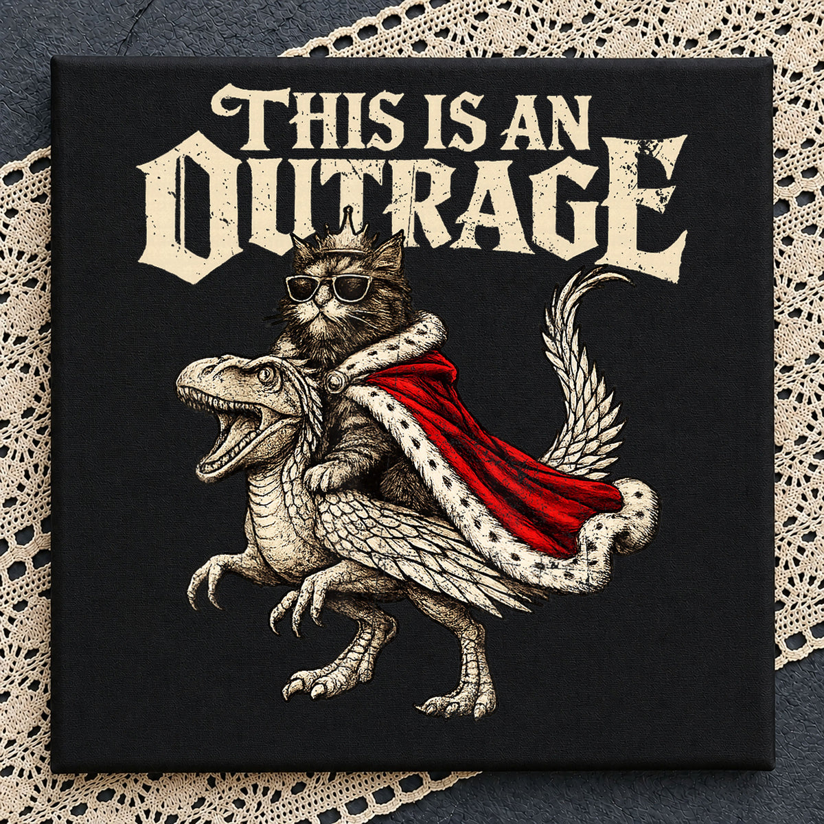 This Is An Outrage King Cat Riding Dinosaur PNG