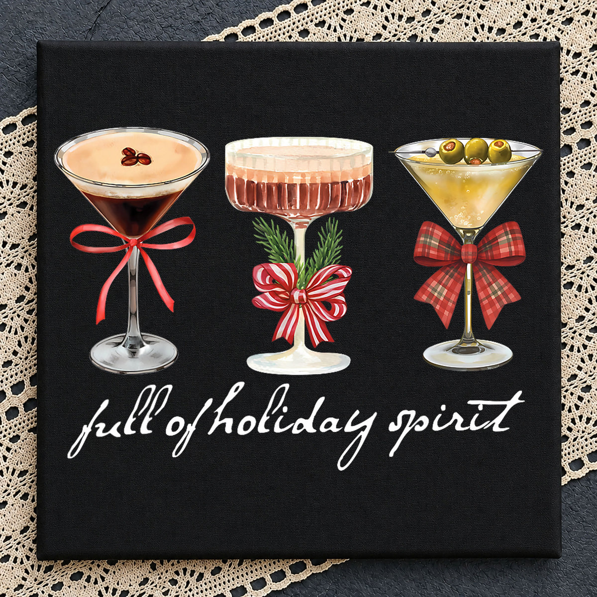Full Of Holiday Spirit Christmas Cocktails Bow PNG