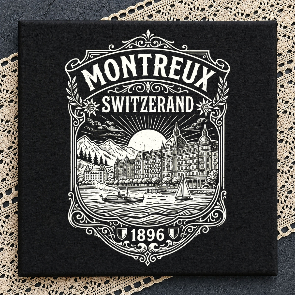 Montreux Switzerland 1896 Vintage Label Clipart PNG