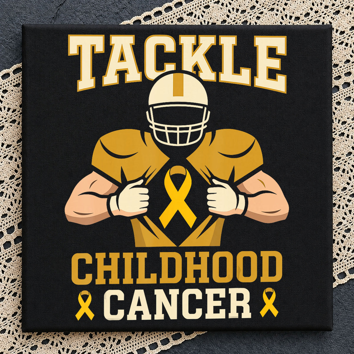 Tackle Childhood Cancer Football Player Gold Ribbon PNG
