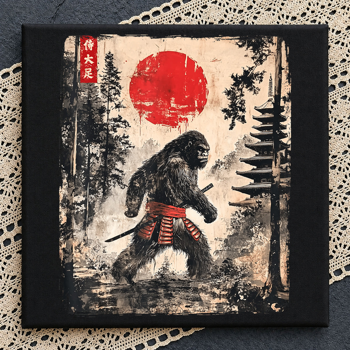 Samurai Bigfoot Japanese Pagoda Red Sun PNG