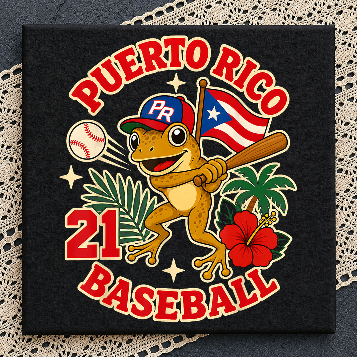 Puerto Rico Baseball Coqui Frog Flag Number 21 PNG