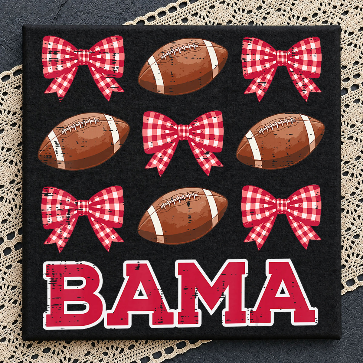 Bama Football Coquette Bow Plaid Crimson PNG