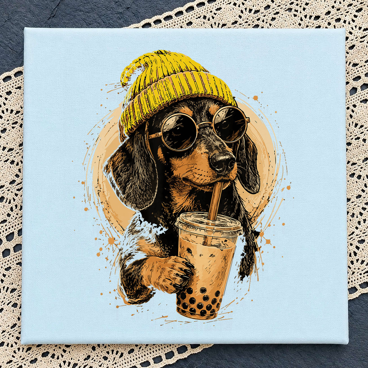 Dachshund Boba Tea PNG, Cool Dog Beanie Sunglasses, Funny Dog PNG