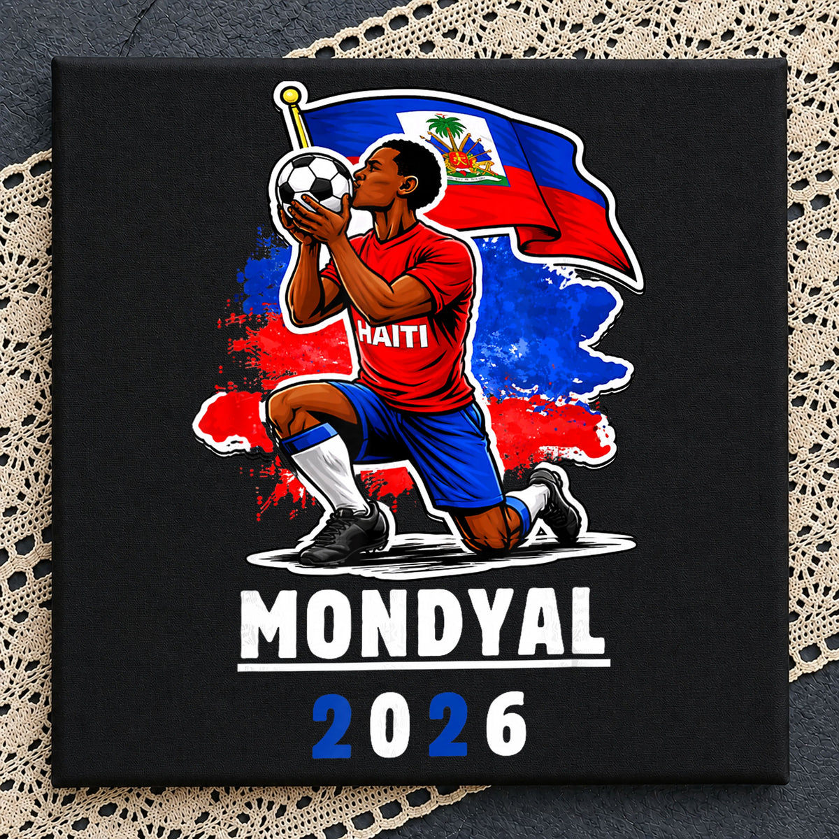 Haiti Mondyal 2026 Soccer Player Flag Kneeling PNG