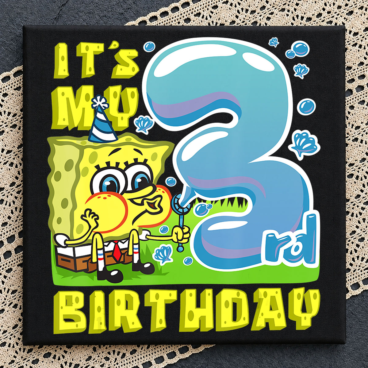 Spongebob It's My 3rd Birthday Party Hat PNG