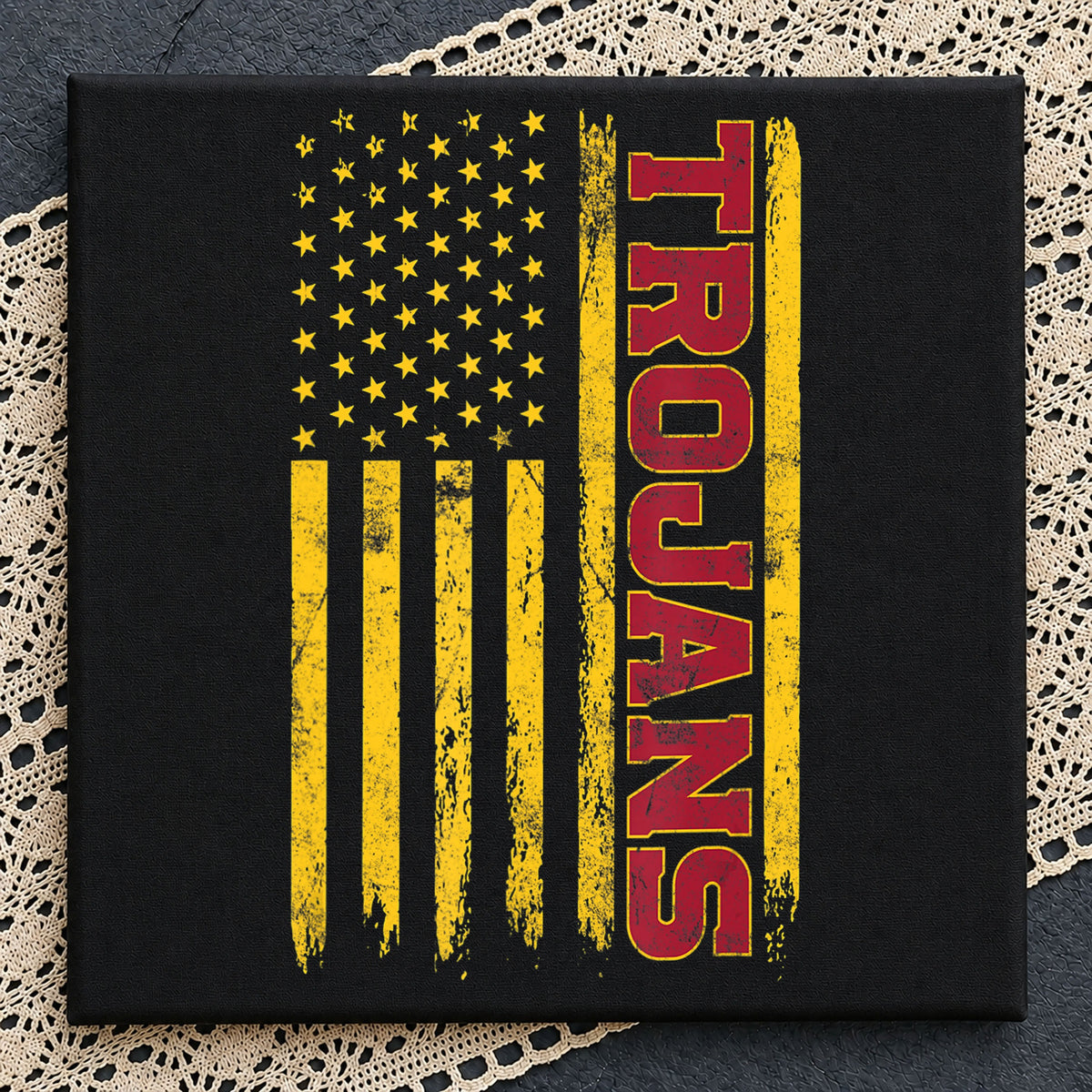 Trojans American Flag Distressed Grunge Vertical PNG