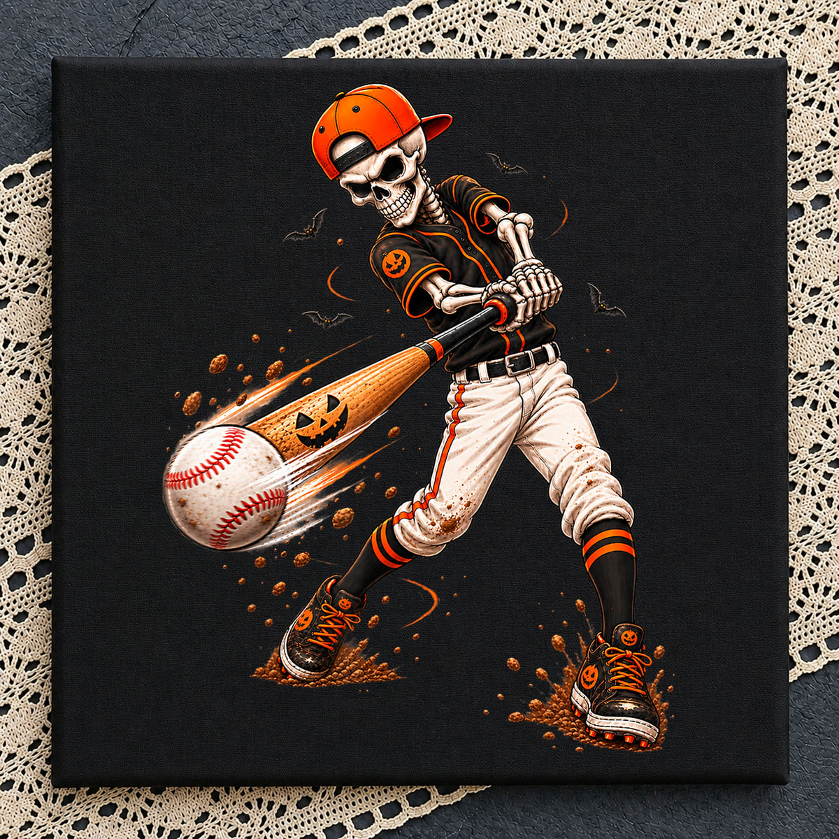 Halloween Skeleton Baseball Batter Pumpkin Bat PNG