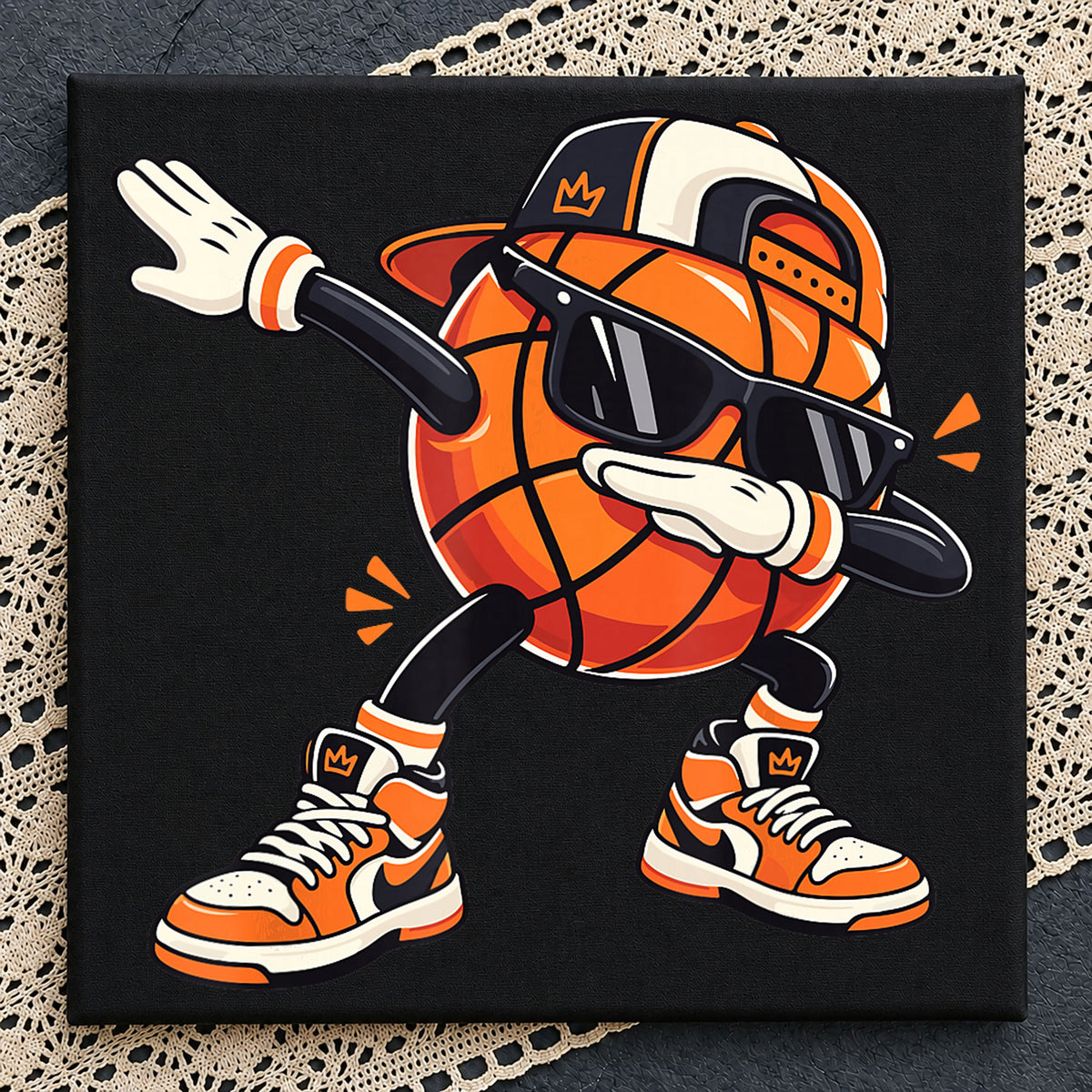 Dabbing Basketball Character Sunglasses Sneakers PNG