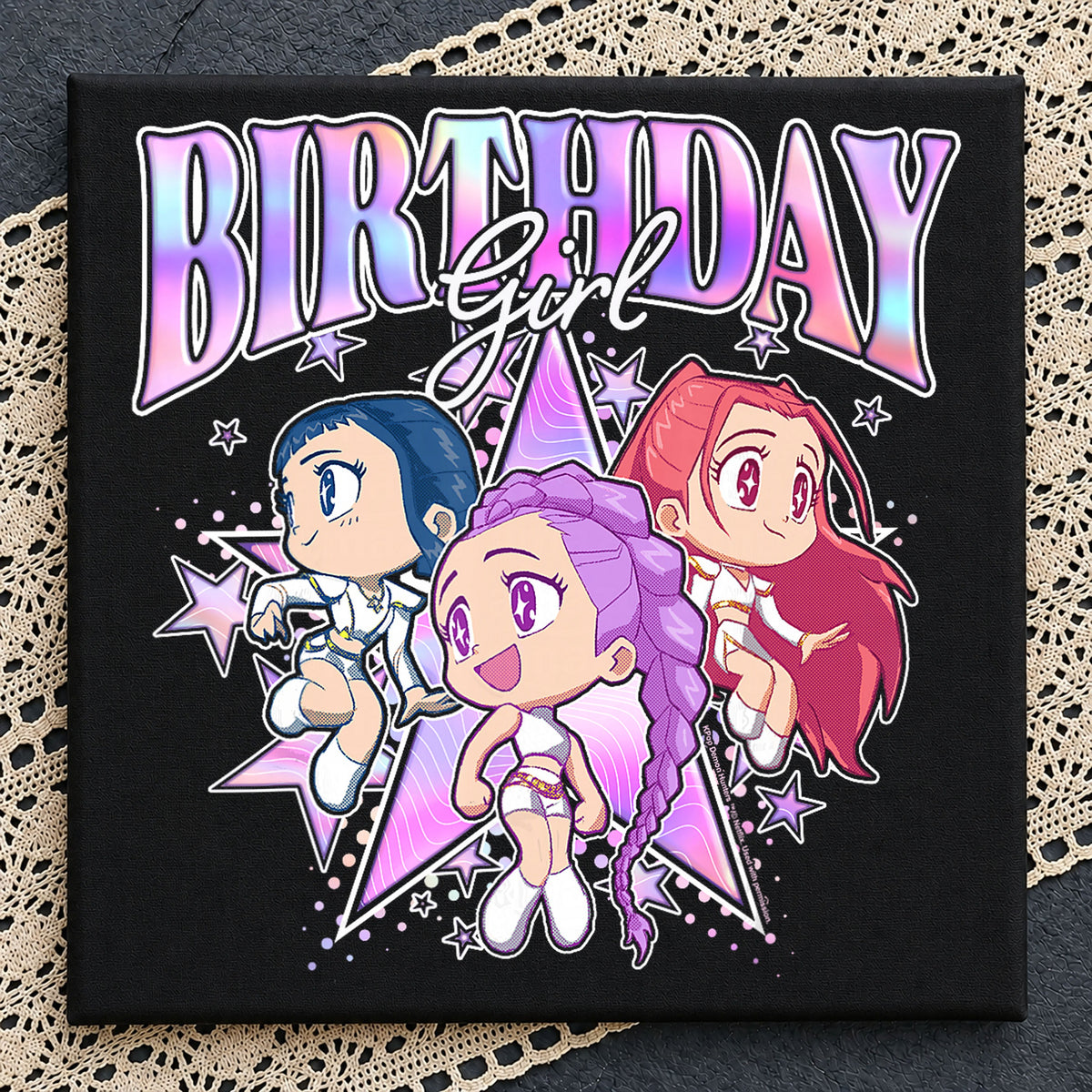 Birthday Girl Chibi Anime Girls Retro Stars Sublimation PNG