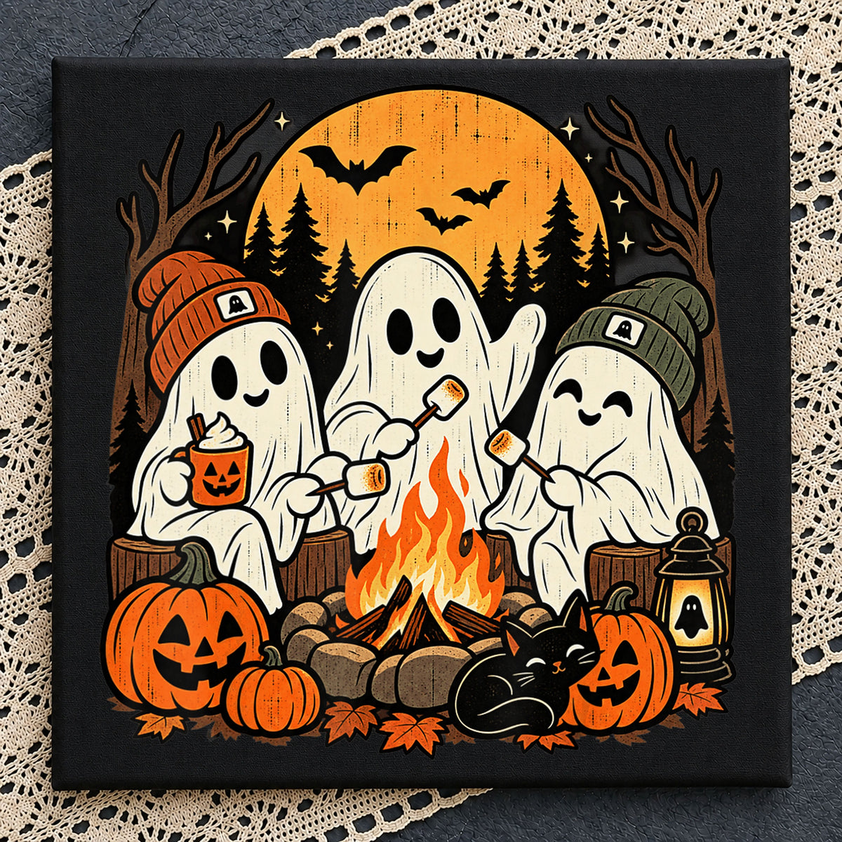 Halloween Ghosts Campfire Roasting Marshmallows PNG