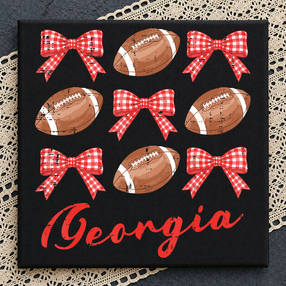 Georgia Bulldogs Football Plaid Coquette Bow PNG