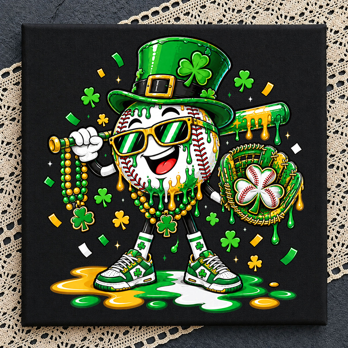 St Patrick's Day Baseball Leprechaun Shamrock Drip PNG