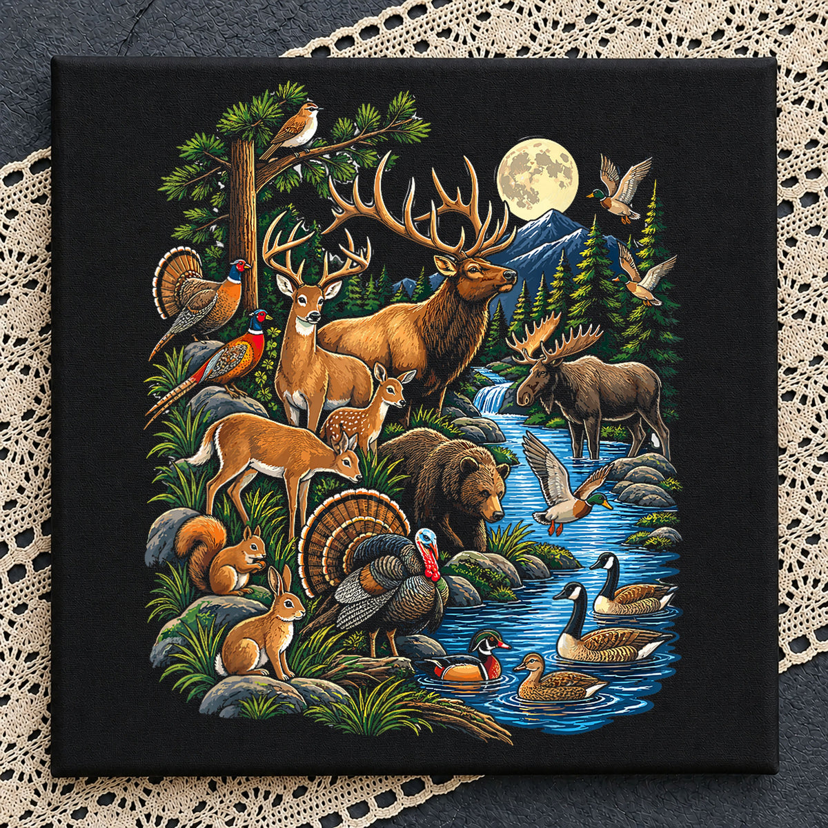 Wild Game Hunting Animals Forest Moon Scene PNG