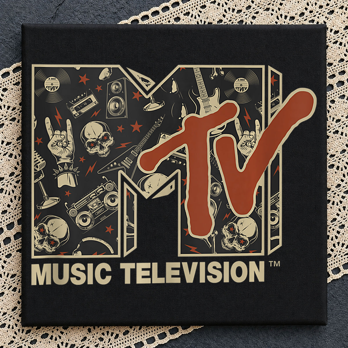 MTV Music Television Rock Skull Guitar Retro Vintage PNG