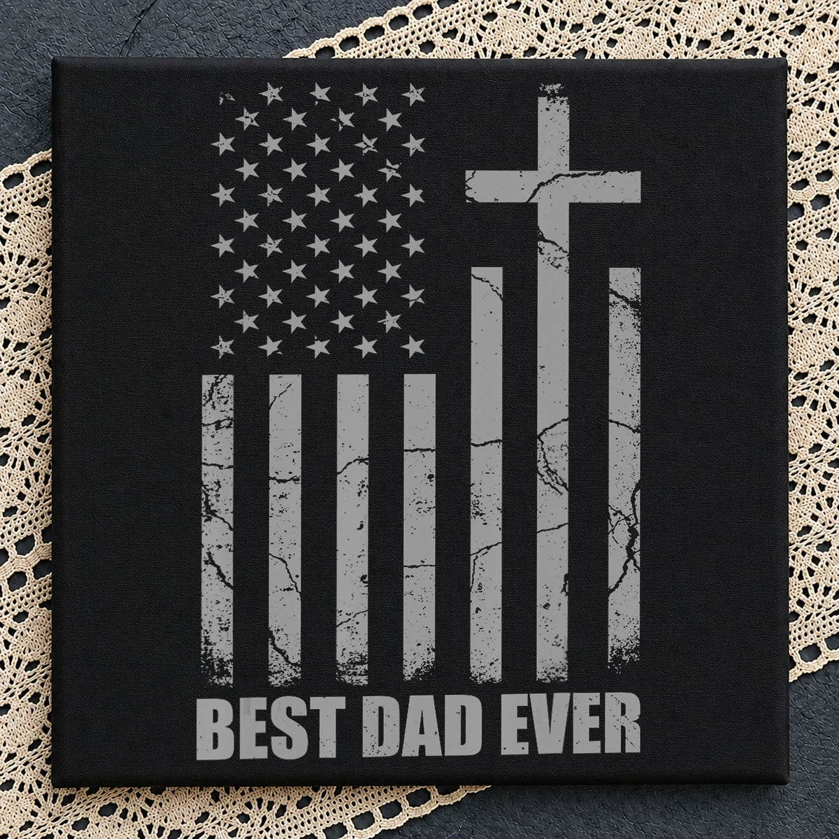 Best Dad Ever American Flag Cross Distressed PNG