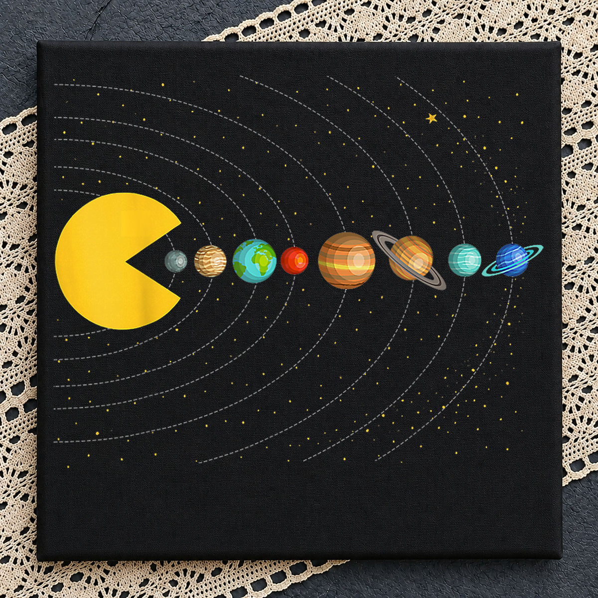 Pac-Man Eating Solar System Planets Space Funny PNG