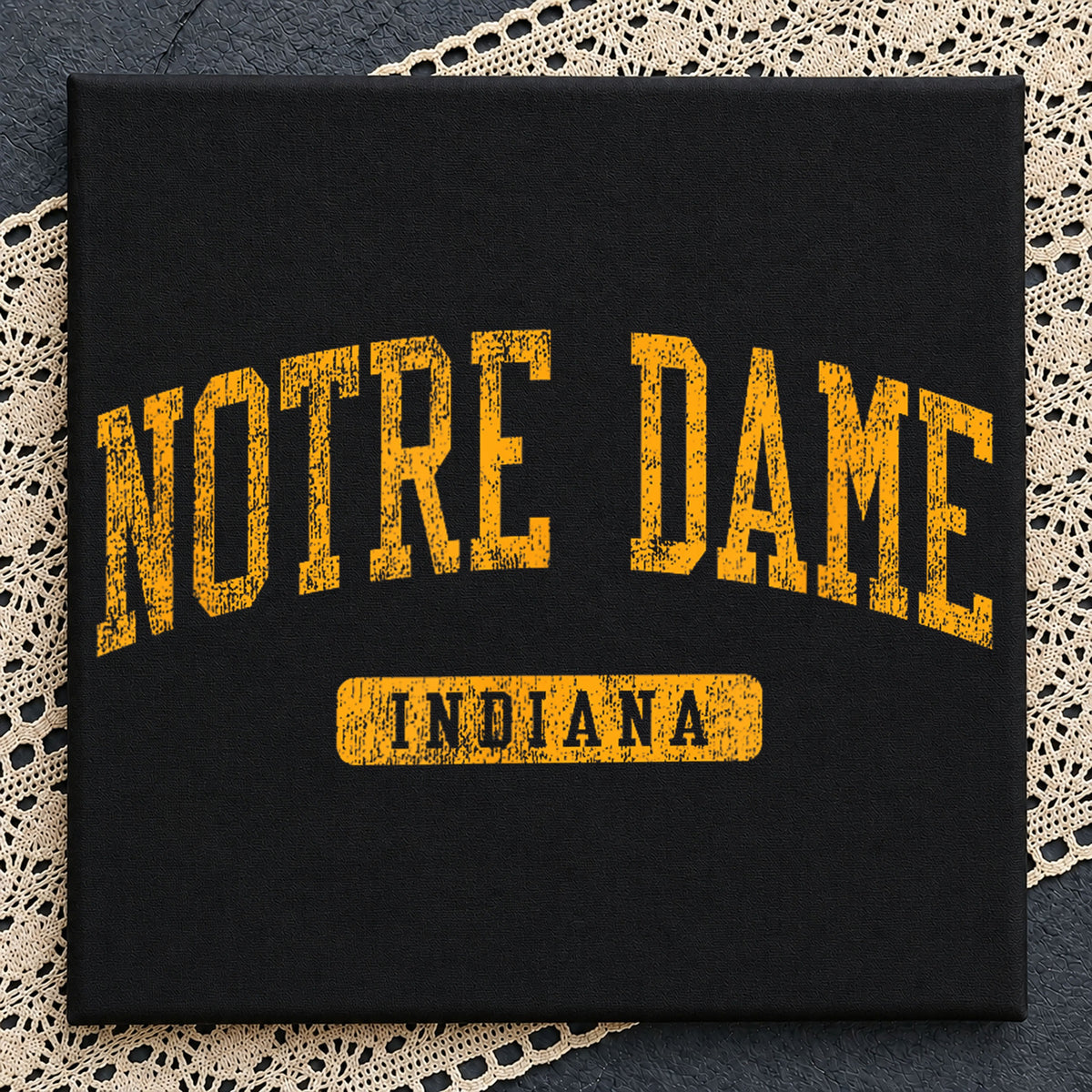 Notre Dame Indiana Distressed Varsity College Text PNG