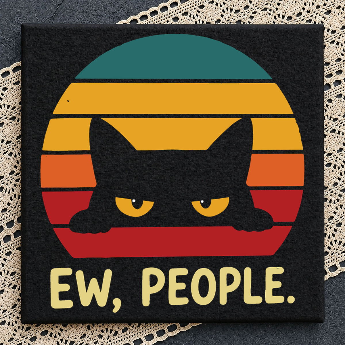 Ew People Grumpy Black Cat Retro Sunset Clipart SVG