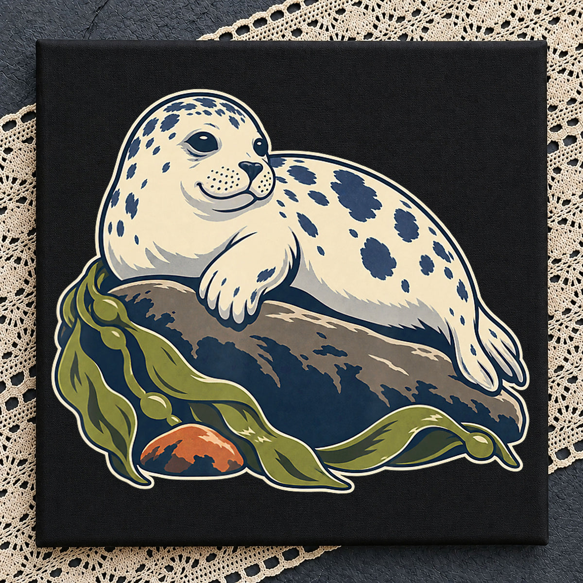 Baby Seal Resting On Rock Seaweed Ocean Animal PNG