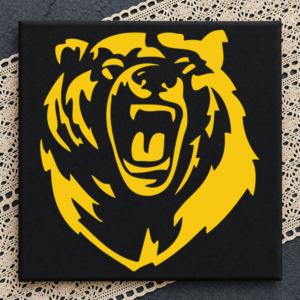 Roaring Bear Head Mascot Gold School Spirit PNG