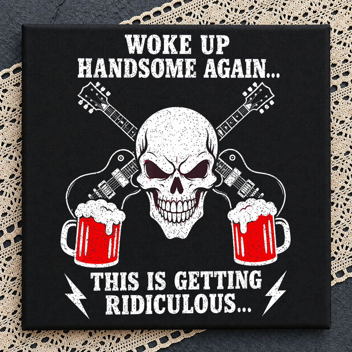 Woke Up Handsome Again Skull Guitar Beer Mugs PNG