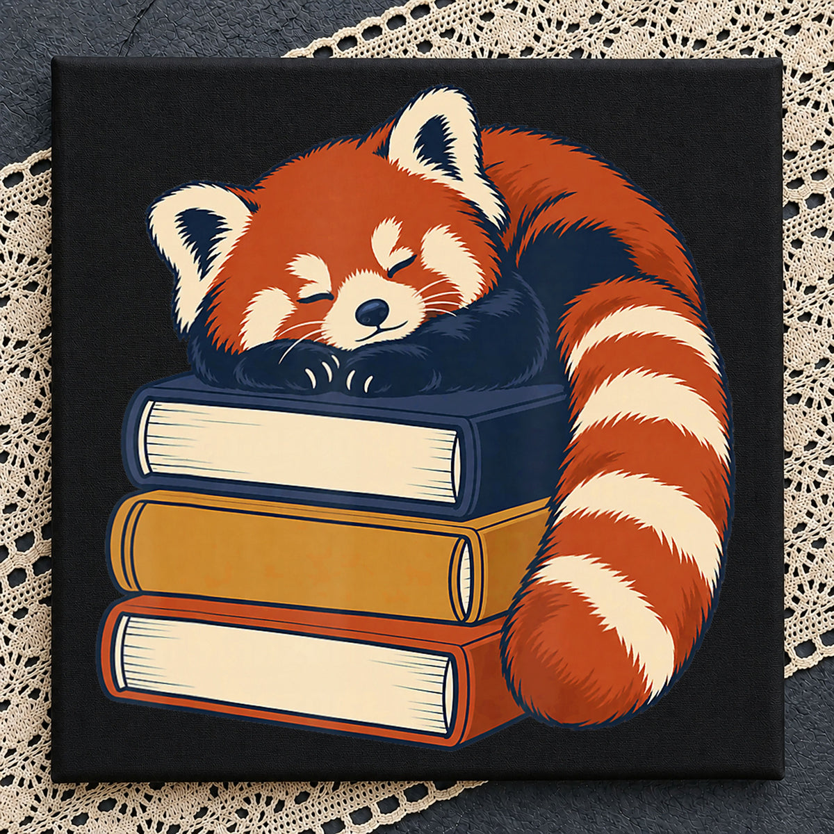Sleeping Red Panda On Books PNG, Bookworm Animal Clipart