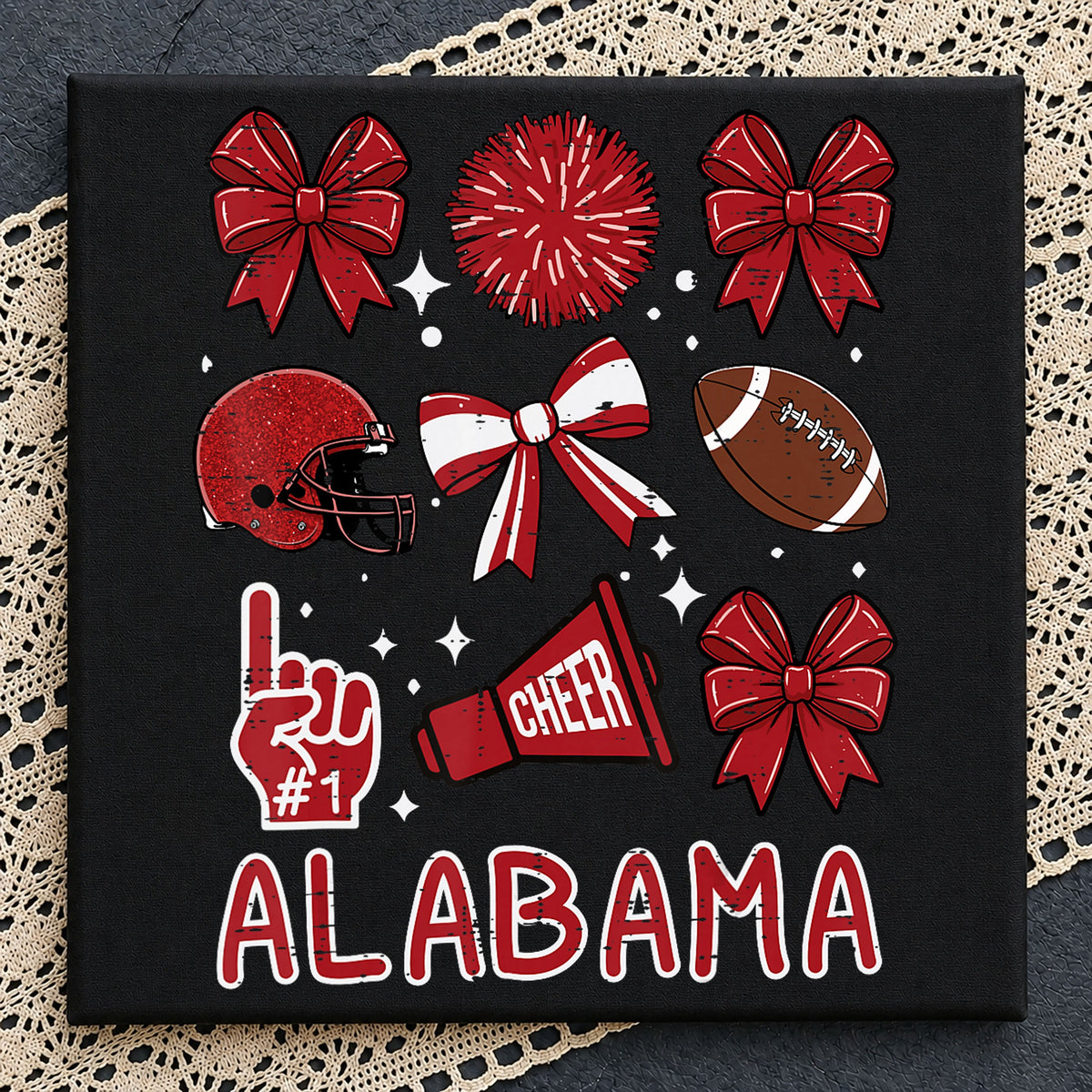 Alabama Coquette Football Cheer Bow Pom Pom PNG