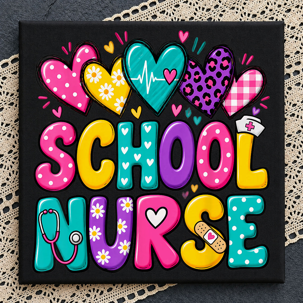 School Nurse Colorful Hearts Stethoscope Sublimation PNG