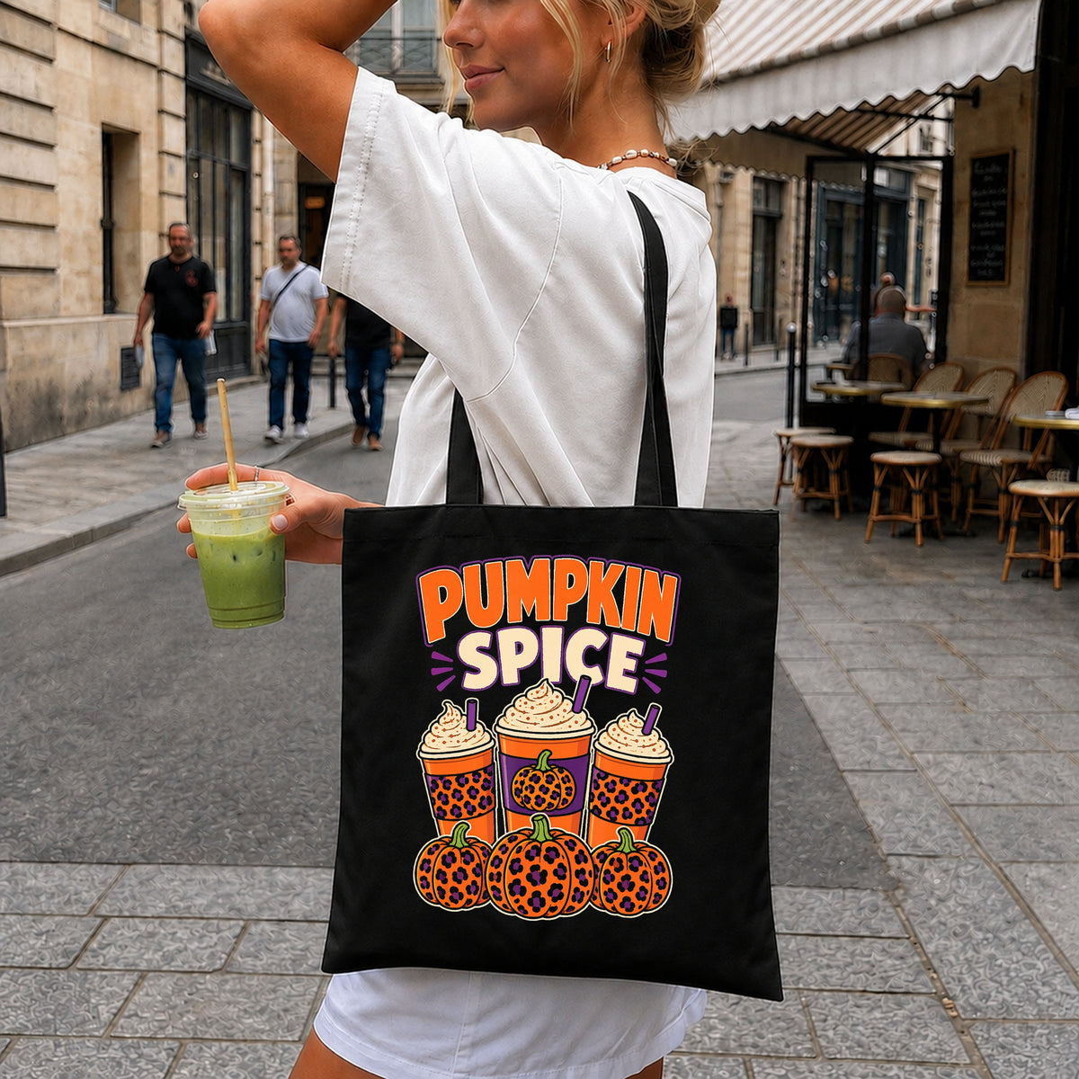 Pumpkin Spice Latte Leopard Print Clipart, Orange Purple Cups Pumpkins