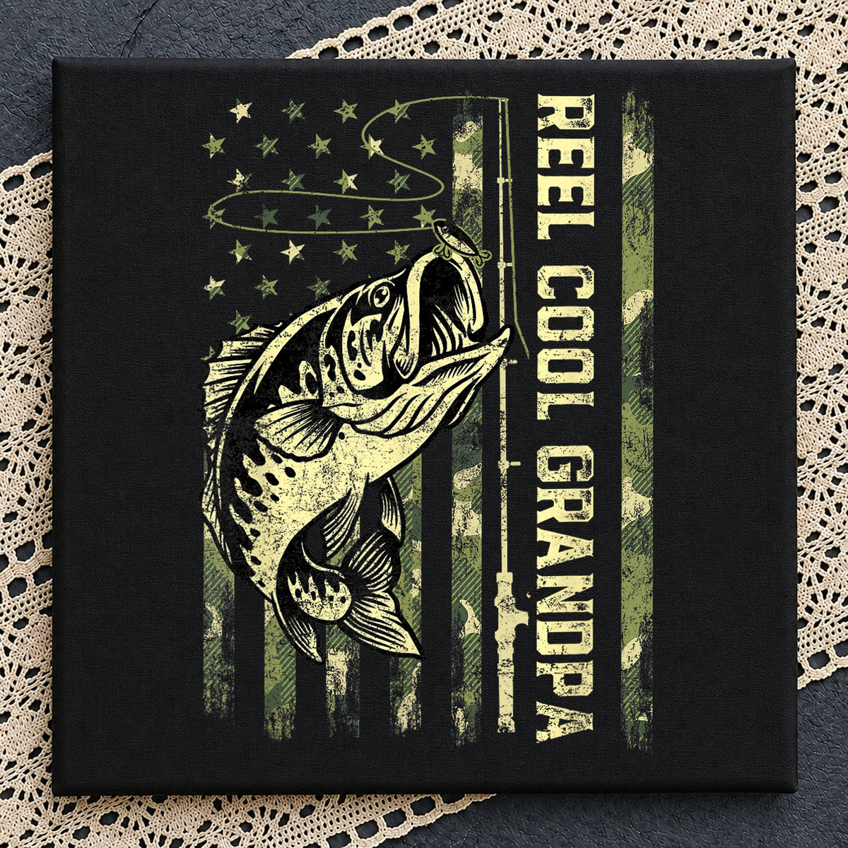 Reel Cool Grandpa American Flag Bass Fish Fishing PNG
