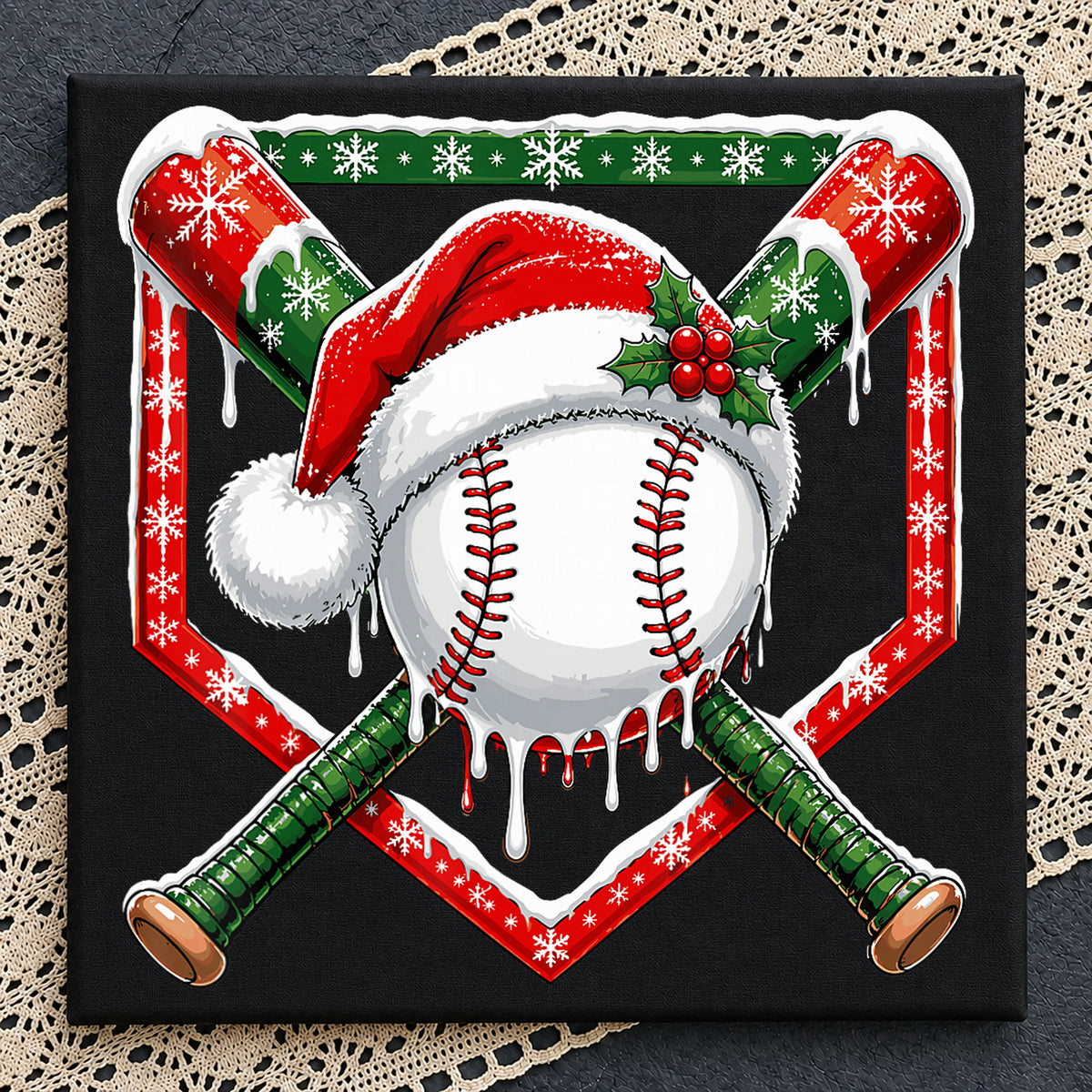 Christmas Baseball Santa Hat Drip Crossed Bats PNG