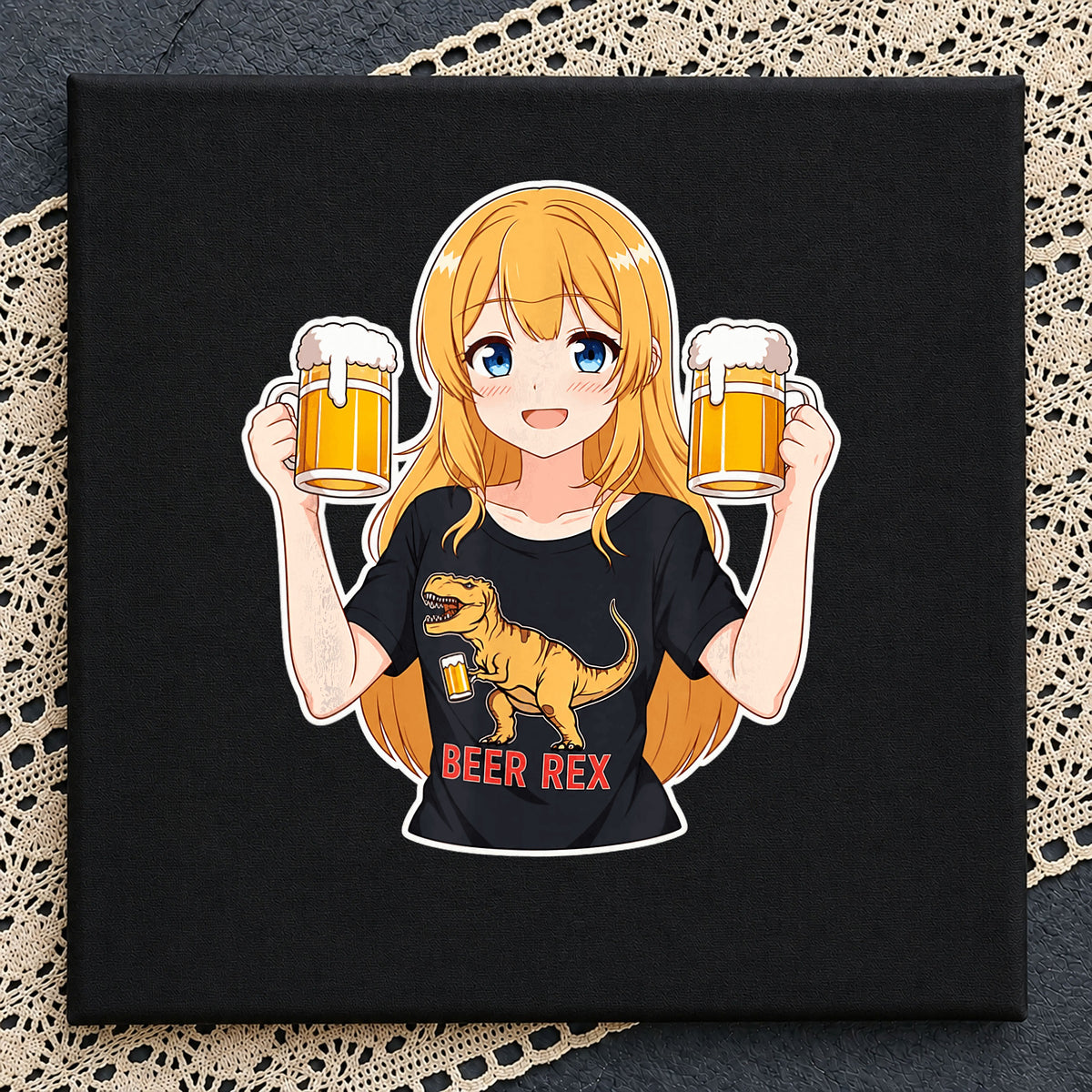 Anime Girl Beer Rex Dinosaur Drinking Clipart Art PNG