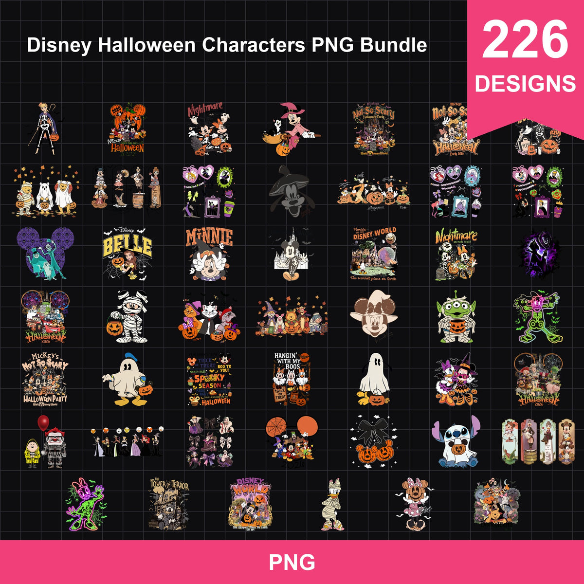 Disney Halloween Characters PNG Bundle | SvgBundleHub