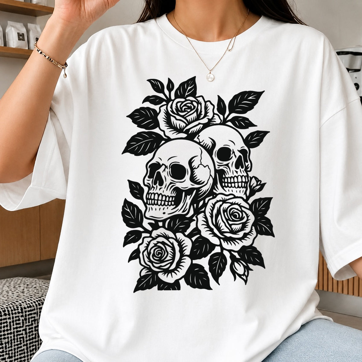 Skull Roses Floral Gothic SVG, Dark Botanical Cricut Clipart