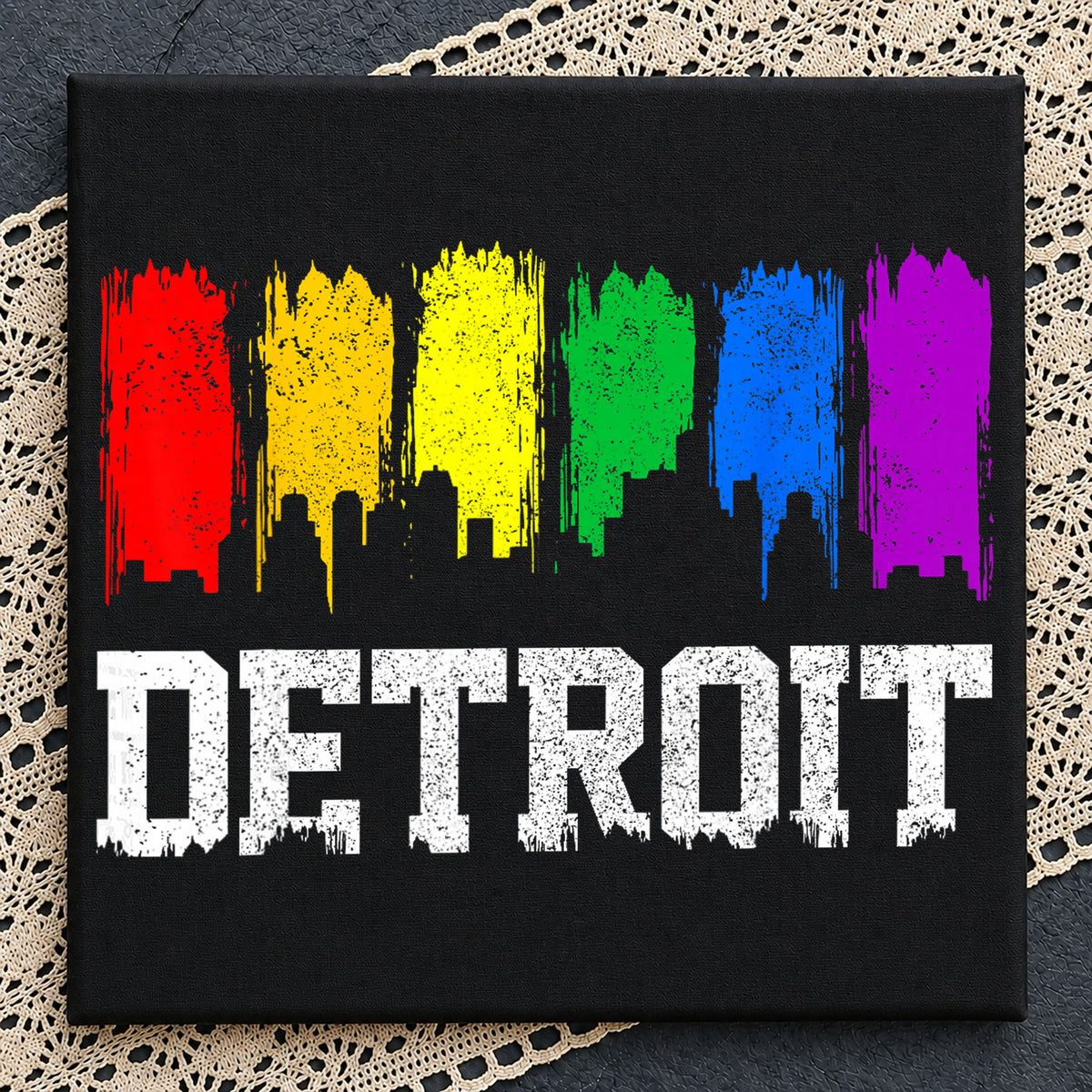 Detroit Rainbow LGBT Pride Skyline Cityscape PNG